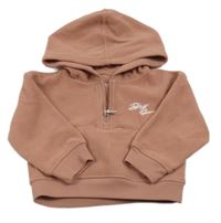 Starorůžová fleecová mikina s nápisem a kapucí DKNY