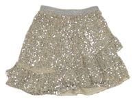 Béžovo-stříbrná flitrová sukně 