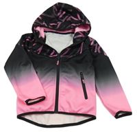 Černo-neonově růžová propínací vzorovaná thermo mikina s kapucí 