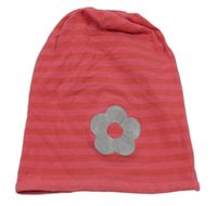 Růžová pruhovaná čepice s květem Tchibo