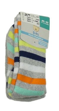 Nové - šedo-barevné pruhované melírované thermo punčocháče 