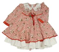 Červeno-bílé kostičkované šaty s květy 