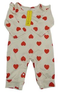 Nové - smetanový žebrovaný overal s červenými srdíčky shein