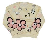 Vanilkpvá mikina se srdíčky a květy 