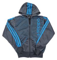 Tmavošedo-modrá vzorovaná sportovní propínací mikina s kapucí Adidas