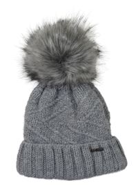 Šedá copánková čepice s bambulí