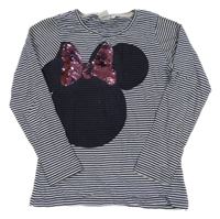 Tmavomodro-bílé pruhované triko s Minnie Disney