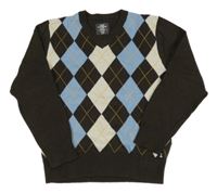 Hnědo-modro-bílý károvaný svetr H&M