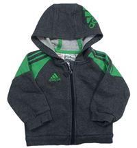 Tmavošedo-zelená propínací mikina s logem a kapucí Adidas