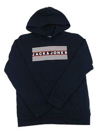 Tmavomodrá mikina s logem a kapucí Jack & Jones