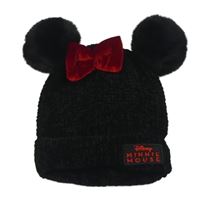 Černá žinylková čepice s bambulemi a mašlí - Minnie George