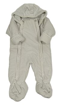 Šedo-bílá pruhovaná sametová zateplená kombinéza s kapucí M&S