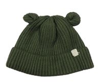 Khaki žebrovaná pletená čepice s oušky Nutmeg