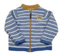 Modro-bílý pruhovaný propínací svetr s dinosaurem John Lewis