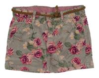 Šedá manšestrová sukně s kytičkami a páskem H&M