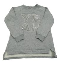 Šedá třpytivá mikinová tunika s nápisem z flitrů Yigga 