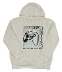 Bílá mikina s joystickem a kapucí Primark 