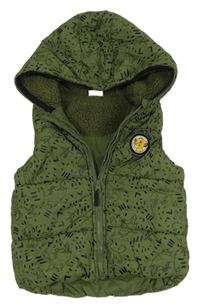 Khaki šusťáková zateplená vesta se Simbou a kapucí Disney