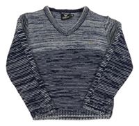 Tmavomodro-bílý melírovaný svetr s logem Armani