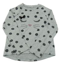Šedý lehký svetr s kočkou a puntíky H&M