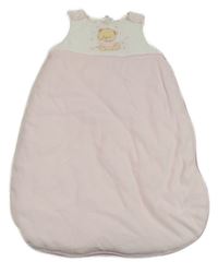 Světlerůžovo-bílý sametový zateplený spací pytel s medvídkem 
