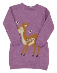 Fialovorůžové svetrové šaty se srnkou Primark