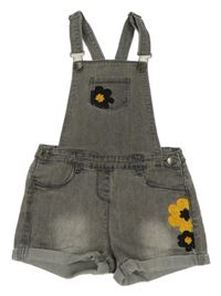 Šedé riflové laclové kraťasy s kytičkami Orchestra