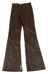 Hnědé koženkové zvonové kalhoty H&M