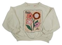 Smetanová oversize mikina s květy ZARA