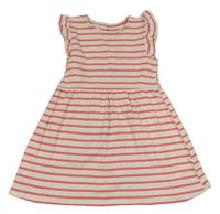Smetanovo-růžové pruhované žebrované šaty s volánky H&M