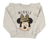 Světlebéžová melírovaná crop mikina s Minnie s překlápěcími flitry a volánky C&A