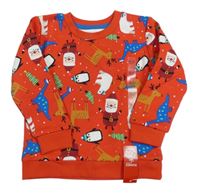 Nové - červená vánoční mikina se Santy a zvířátky a stromečky zn. St. Bernard