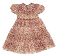 Bílo-růžovo-žluté květované síťované průsvitné šaty Cococland