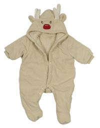 Světlebéžová fleecová zateplená kombinéza s kapucí - sob MANOR