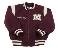 Tmavovínovo-světlepudrový flaušový podšitý bomber s písmenkem a pruhy H&M