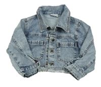 Modrá plísňová riflová crop bunda s límečkem oliven