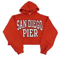 Červená crop mikina s nápisy a kapucí ZARA