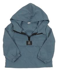 Tmavošedomodrá šusťáková větrovka s nášivkou a kapucí SHEIN