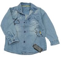 Nové - světlemodrá riflová košilová bunda s dinosaury St. Bernard