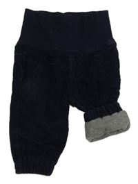 Tmavomodré cuff manšestrové podšité kalhoty s úpletovým pasem impidimpi