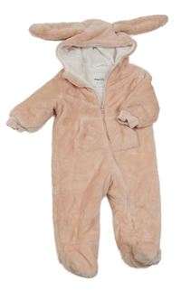 Světlerůžová plyšová podšitá kombinéza s kapucí s oušky sinsay