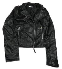 Černý koženkový jarní crop křivák s límečkem H&M