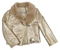 Zlatý koženkový zateplený crop křivák s přezkami a kožešinovým límečkem M&S