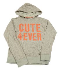 Světlešedá melírovaná vzorovaná mikina s nápisy a kapsou a kapucí TOM TAILOR