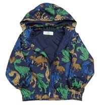 Tmavomodrá šusťáková jarní bunda s dinosaury a odepínací kapucí H&M
