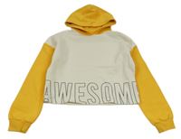 Smetanovo-hořčicová crop mikina s nápisem a kapucí C&A