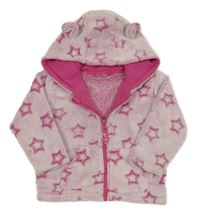 Tmavorůžovo-bílá plyšová bunda s hvězdičkami a kapucí s oušky Ergee