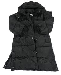 Černý prošívaný šusťákový zimní kabát s odepínací kapucí H&M