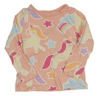 Broskvové pyžamové triko s jednorožci a hvězdičkami George