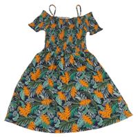 Tmavomodré šaty s lístečky M&Co